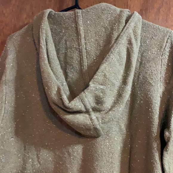 Isabella Bird Size Small Silk/Wool Blend Olive Green Hooded Sweater, button up - Picture 6 of 7